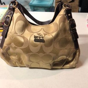 Coach Gold Signature Hobo with Brown Trim